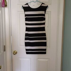 Alt.B black white stripe fitted dress Sz M